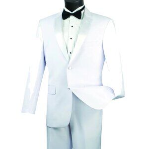 Mens Modern Fit Classic 2 button Tuxedo in White